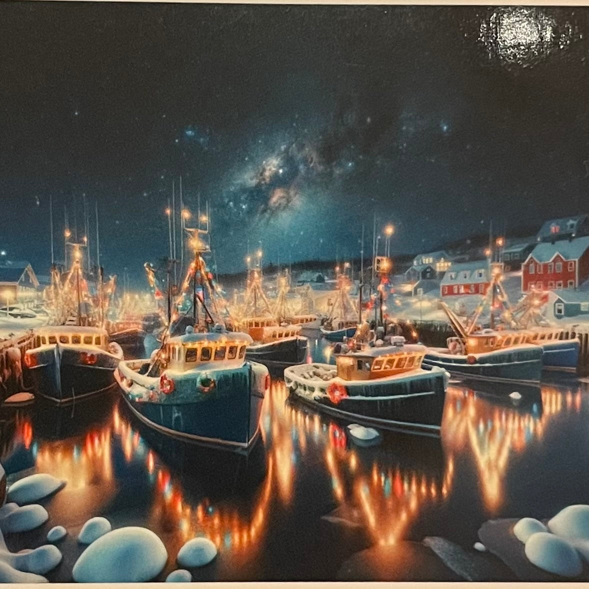 Newfoundland Sherpa Fleece Throw, Port de Grave Boats