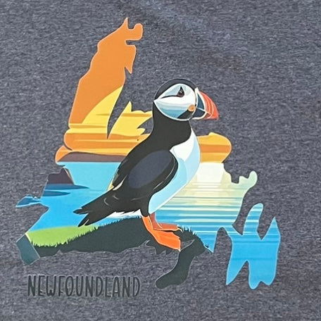 T-Shirt, Colourful Puffin in Map