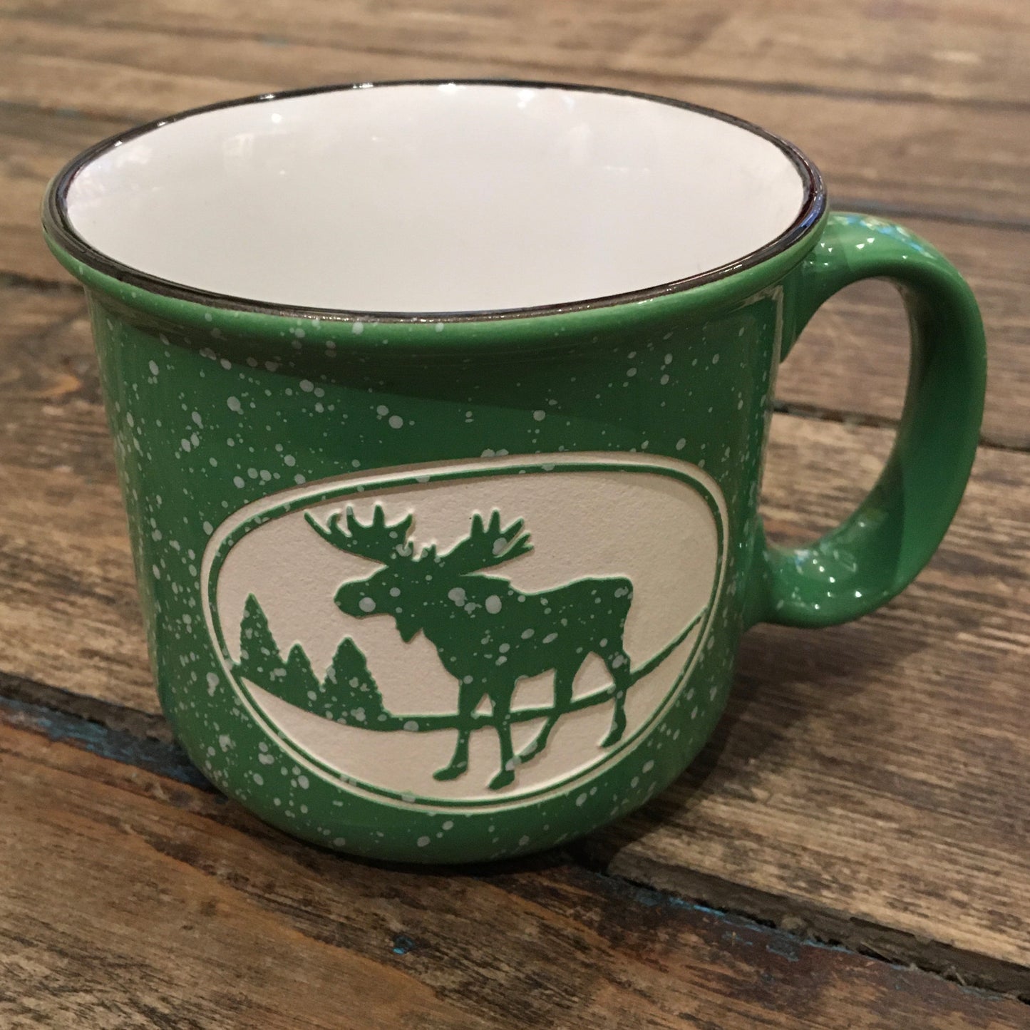 Moose Mug, Etched Green Pottery