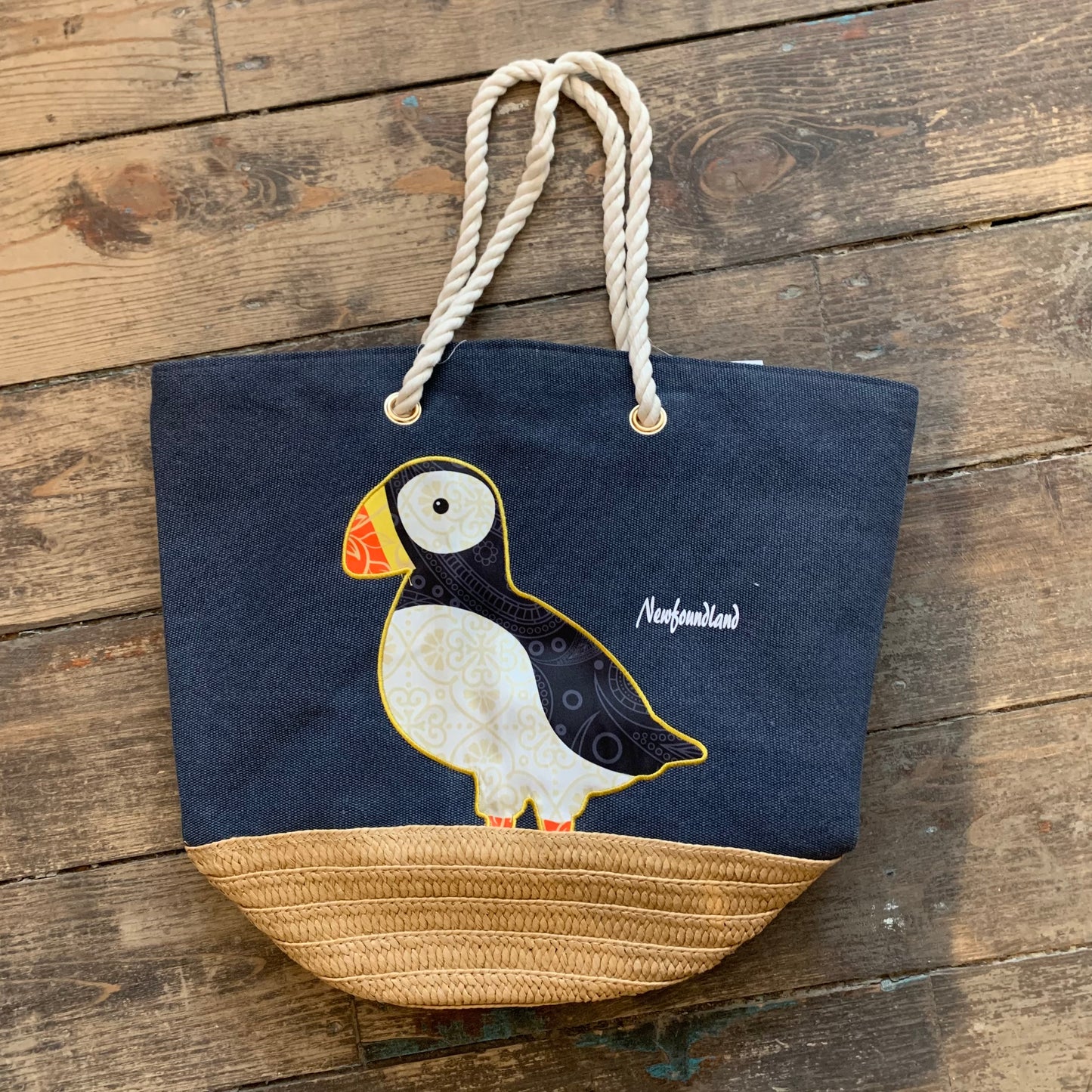 Tote Bag, Canvas & Wicker Puffin