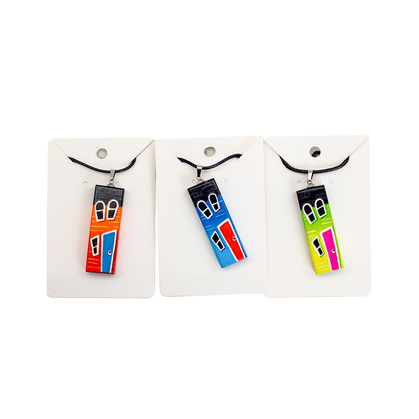 Pendant - Hand Painted Row House on Rope - Assorted Colors