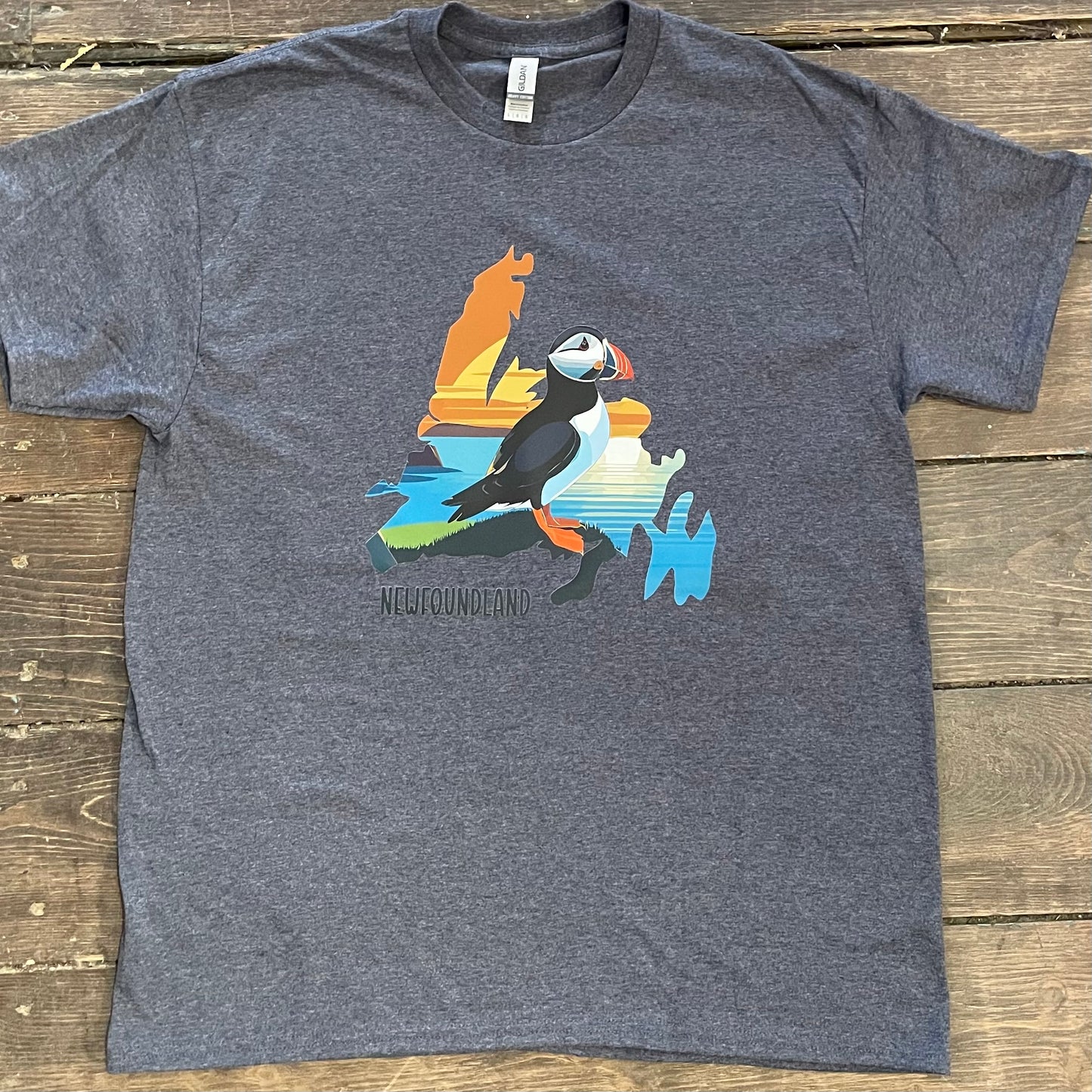 T-Shirt, Colourful Puffin in Map