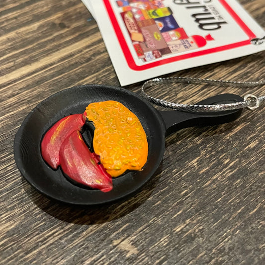 NL Faves Tree Ornament, Bologna and Beans in Cast Iron Fry Pan