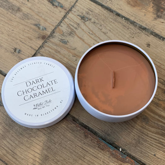 Candle Tins 7oz, Dark Chocolate Caramel