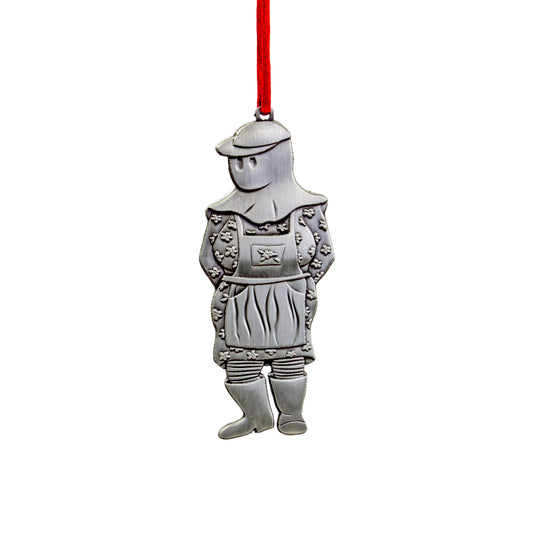 Pewter Mummer Ornament, Mummer Hiding Rum Bottle