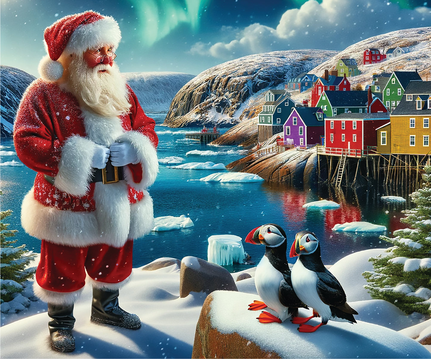Throw, Fleece, Santa & Puffins 50X60"