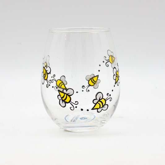 Hand Painted Honeybee Stemless Wine Glass