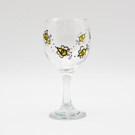 Hand Painted Honeybee Wine Glass