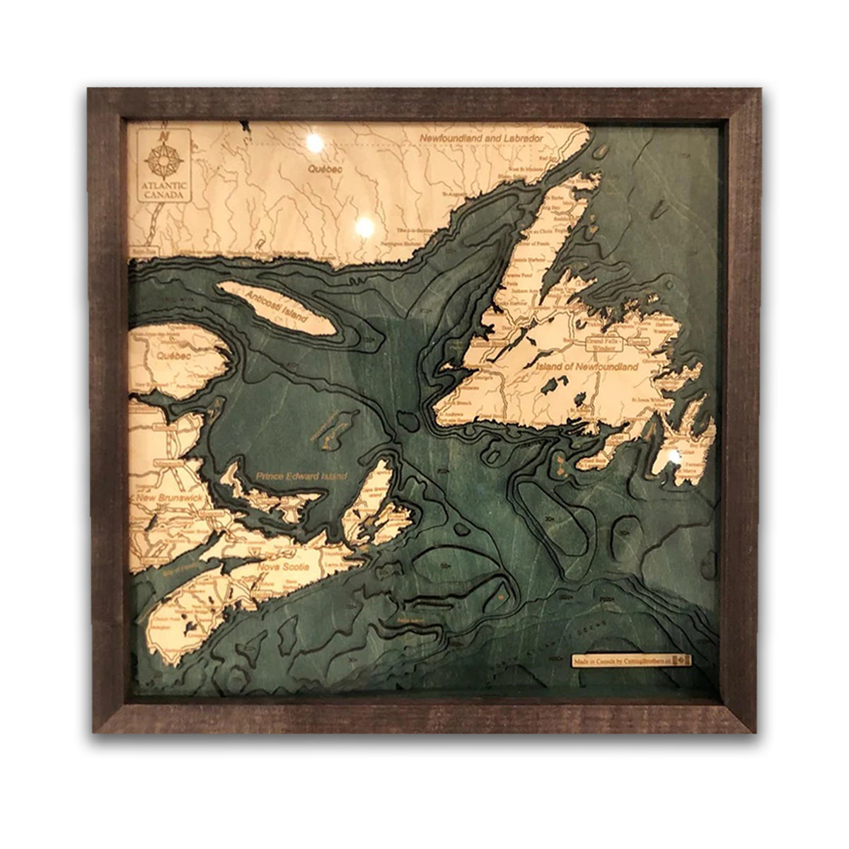3D Wooden Topography Map, Atlantic Canada